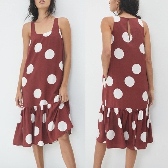 Anthropologie Flounced Polka Dot Sleeveless Boho Dress - Picture 1 of 8